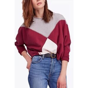 Free People Women’s Montauk Colorblocked Cotton Top Boho XS Cropped Oversized